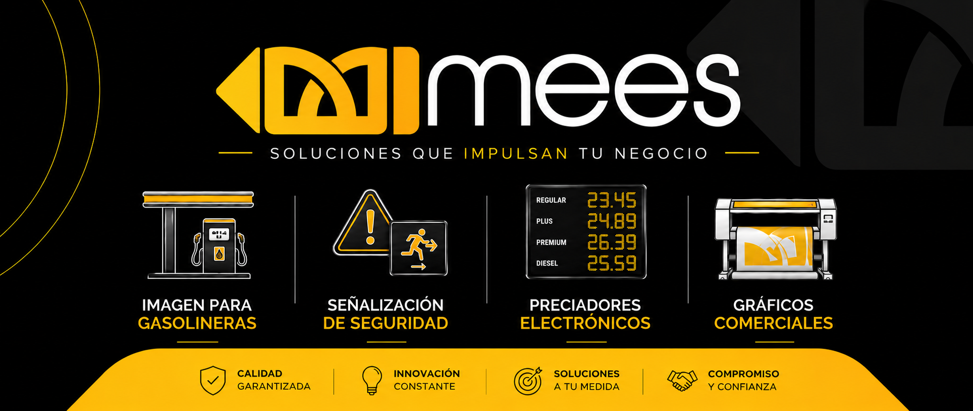 MEES Señalización e Imagen, especialistas en imagen para gasolineras, señalización de seguridad, preciadores electrónicos y gráficos comerciales.