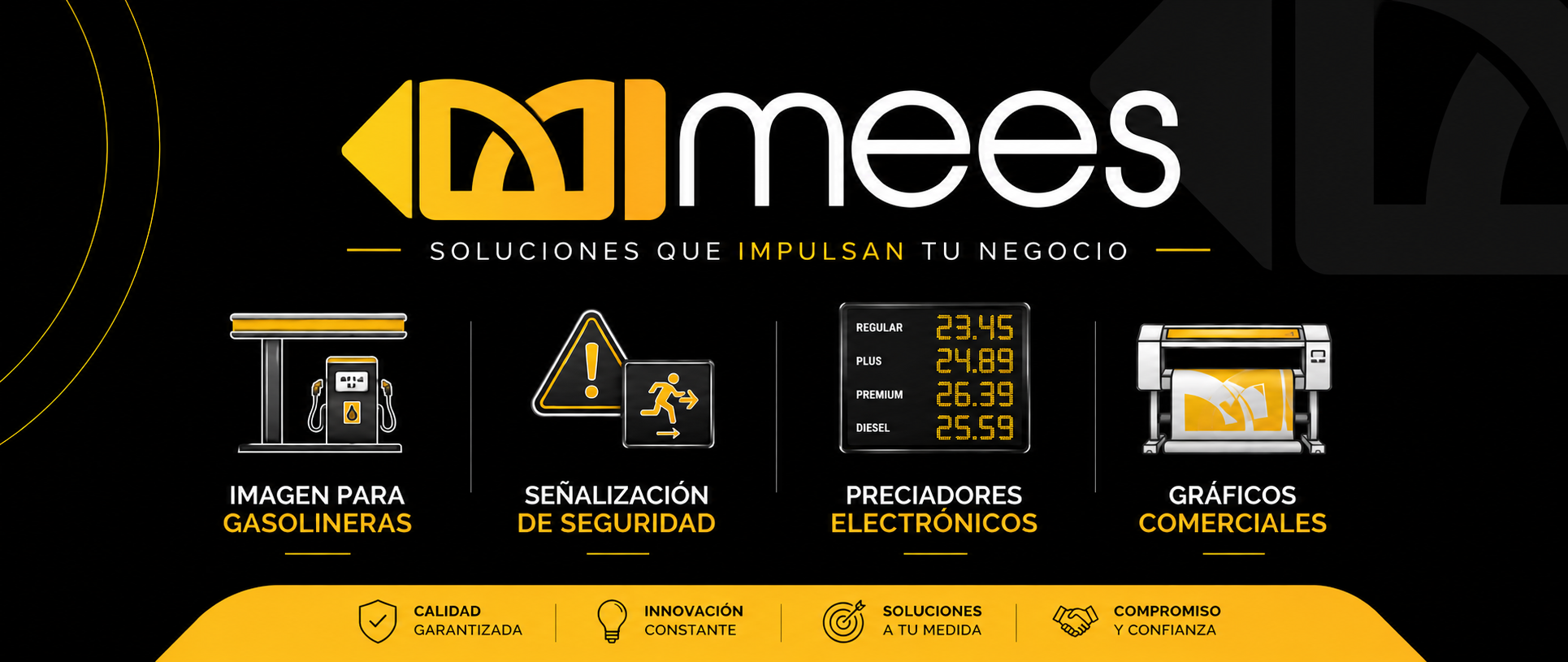 MEES Señalización e Imagen, especialistas en imagen para gasolineras, señalización de seguridad, preciadores electrónicos y gráficos comerciales.